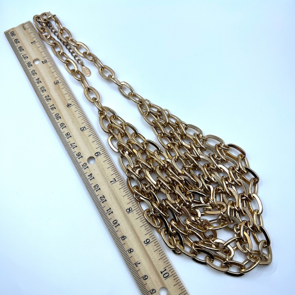 Aldo Gold Tone Multi Strand Chunky Link Statement Bib Necklace Layered Chain - Picture 3 of 7